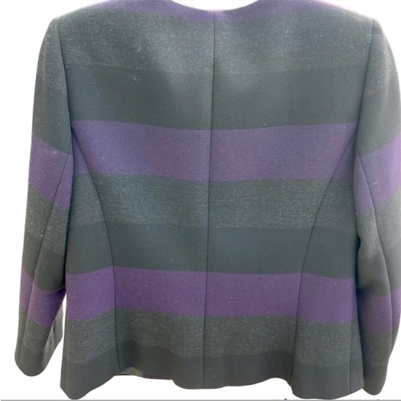 Tahari Blazer Striped Collarless Purple Gray Black Women's Size 4 - Picture 2 of 12